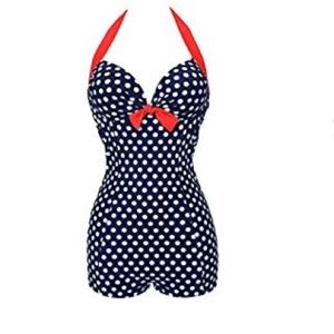 Retro 50s style polka dot one pc halter swimsuit